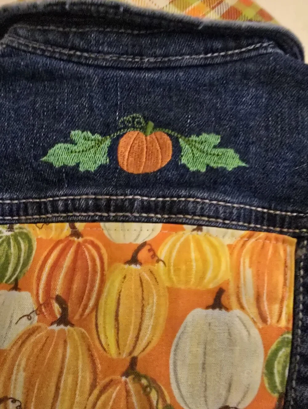 Wonder Nation 12M One of a Kind Pumpkin Denim Jacket Fall Harvest Embroidered